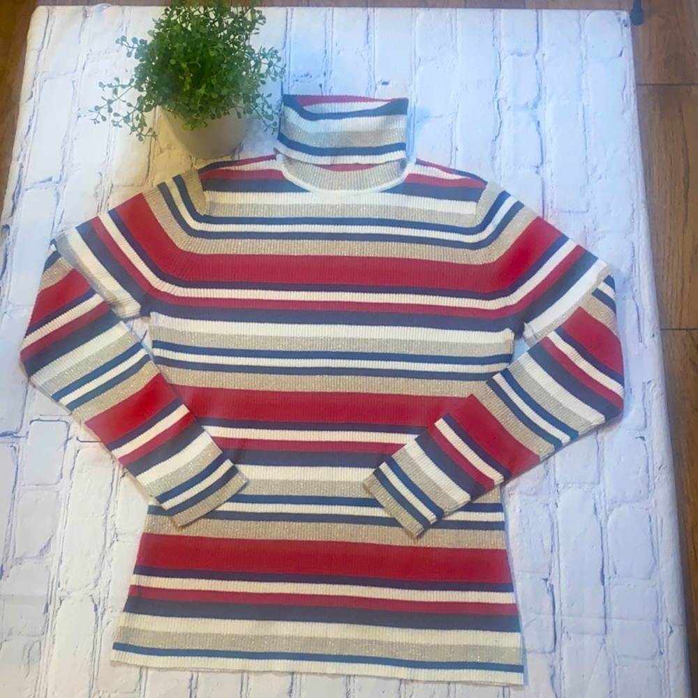 Liz Claiborne Large red blue gray turtle neck sweater